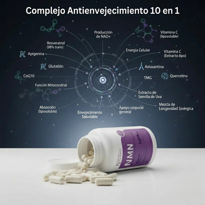 NMN Complex 10 en 1  Complejo antienvejecimiento  | 60 Cápsulas